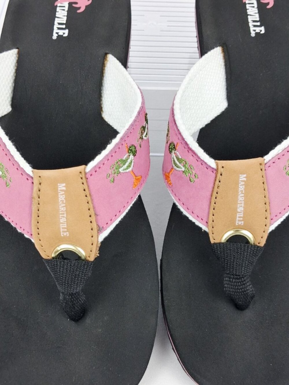 Margaritaville "Rita Time" Pink Flip Flops w/ Tropical Drink Embroidery Women's - Picture 6 of 8
